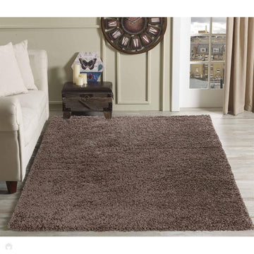 Oxford OXF00 Plain Plush Soft Stain-Resistant Textured Polypropylene Shaggy Dark Beige Rug-Desire Rugs-Rug Love - The Most Loved Rug Store